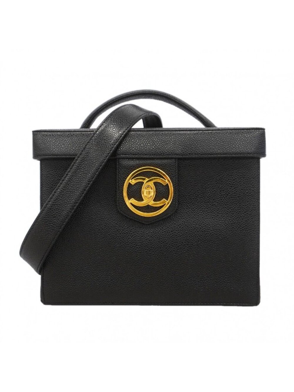 Chanel Vanity Bag Caviar Leather Black Gold 2-Way